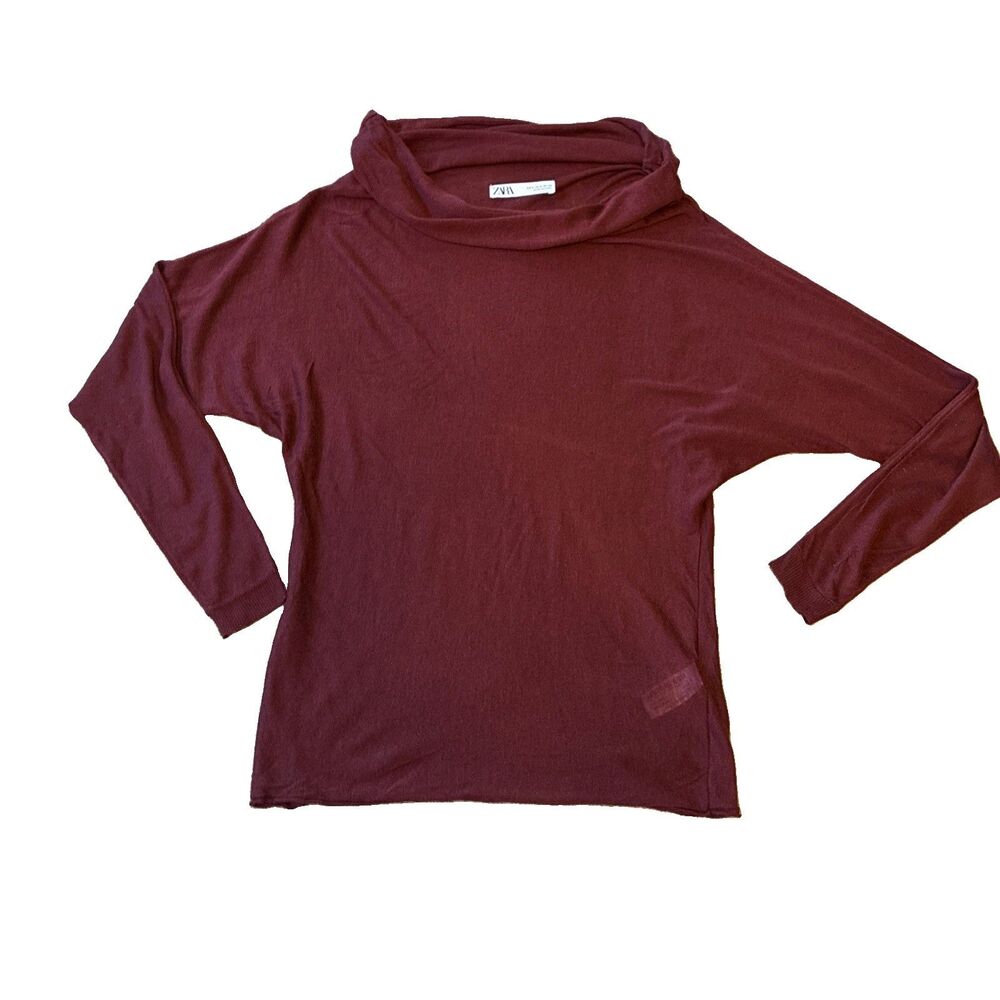 ZARA Cowl Neck Long Sleeve Lightweight Wool Sweater Women's Size S Burgundy